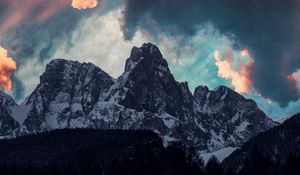 Preview wallpaper mountains, clouds, trees, snow