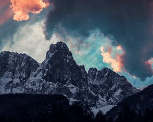 Preview wallpaper mountains, clouds, trees, snow