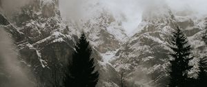 Preview wallpaper mountains, clouds, trees, snow, landscape