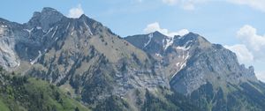 Preview wallpaper mountains, clouds, trees, forest, landscape, nature