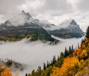 Preview wallpaper mountains, clouds, trees, nature, view