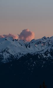 Preview wallpaper mountains, clouds, twilight, landscape, peaks, snowy