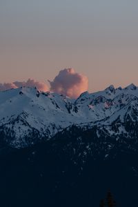 Preview wallpaper mountains, clouds, twilight, landscape, peaks, snowy