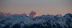 Preview wallpaper mountains, clouds, twilight, landscape, peaks, snowy