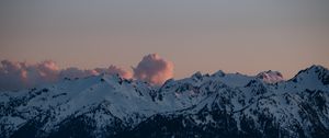 Preview wallpaper mountains, clouds, twilight, landscape, peaks, snowy