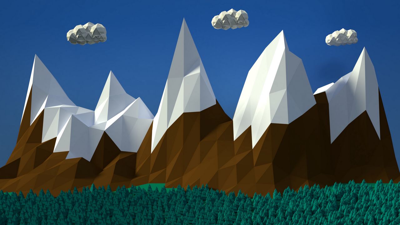Wallpaper mountains, clouds, volume, vector, art, 3d