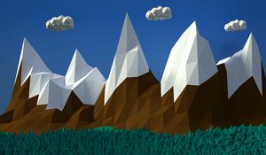 Preview wallpaper mountains, clouds, volume, vector, art, 3d