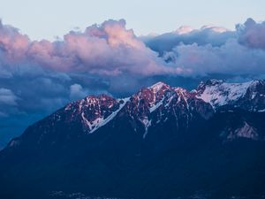 Preview wallpaper mountains, clouds, water, coast, landscape