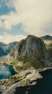 Preview wallpaper mountains, coast, island, aerial view