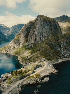 Preview wallpaper mountains, coast, island, aerial view