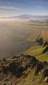 Preview wallpaper mountains, coast, ocean, greens, sand