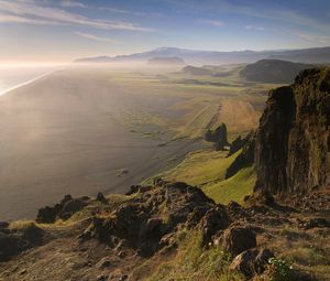 Preview wallpaper mountains, coast, ocean, greens, sand