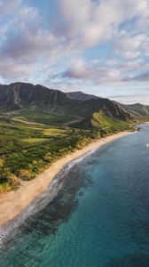 Preview wallpaper mountains, coast, sea, water, nature, aerial view