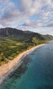 Preview wallpaper mountains, coast, sea, water, nature, aerial view