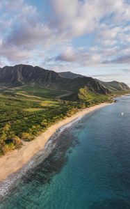 Preview wallpaper mountains, coast, sea, water, nature, aerial view