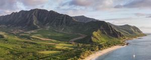 Preview wallpaper mountains, coast, sea, water, nature, aerial view