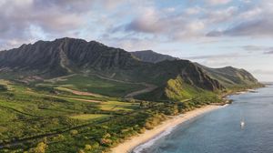 Preview wallpaper mountains, coast, sea, water, nature, aerial view