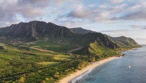 Preview wallpaper mountains, coast, sea, water, nature, aerial view