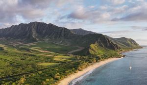 Preview wallpaper mountains, coast, sea, water, nature, aerial view