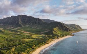 Preview wallpaper mountains, coast, sea, water, nature, aerial view