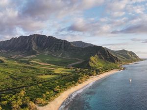 Preview wallpaper mountains, coast, sea, water, nature, aerial view