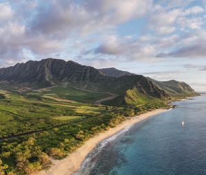 Preview wallpaper mountains, coast, sea, water, nature, aerial view