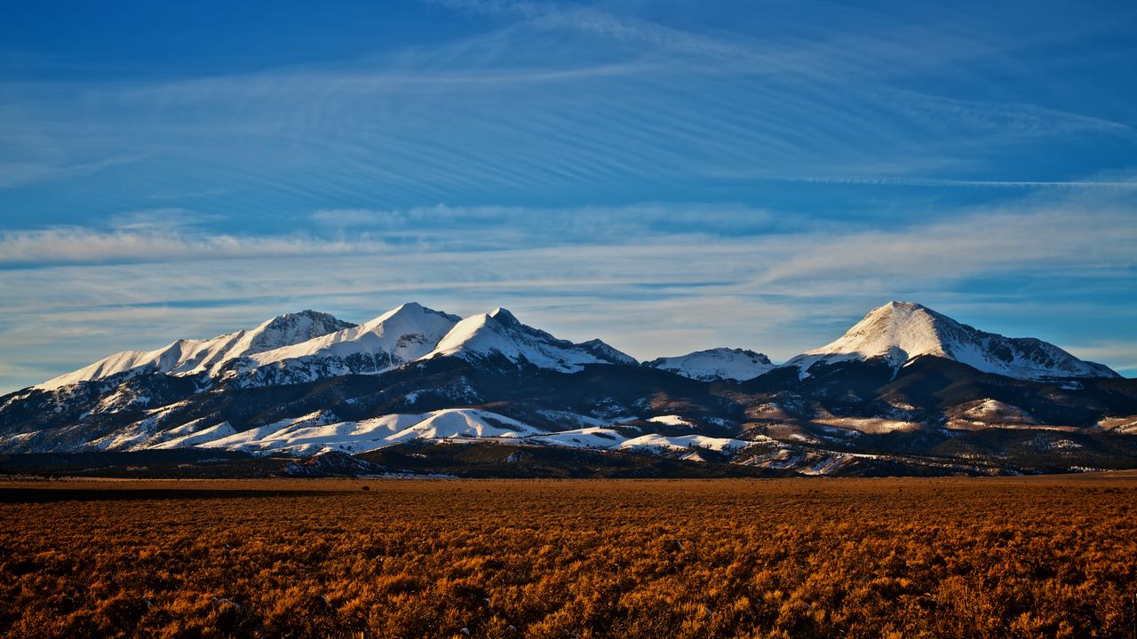 Wallpaper mountains, colorado, peaks, snowy, horizon, sky