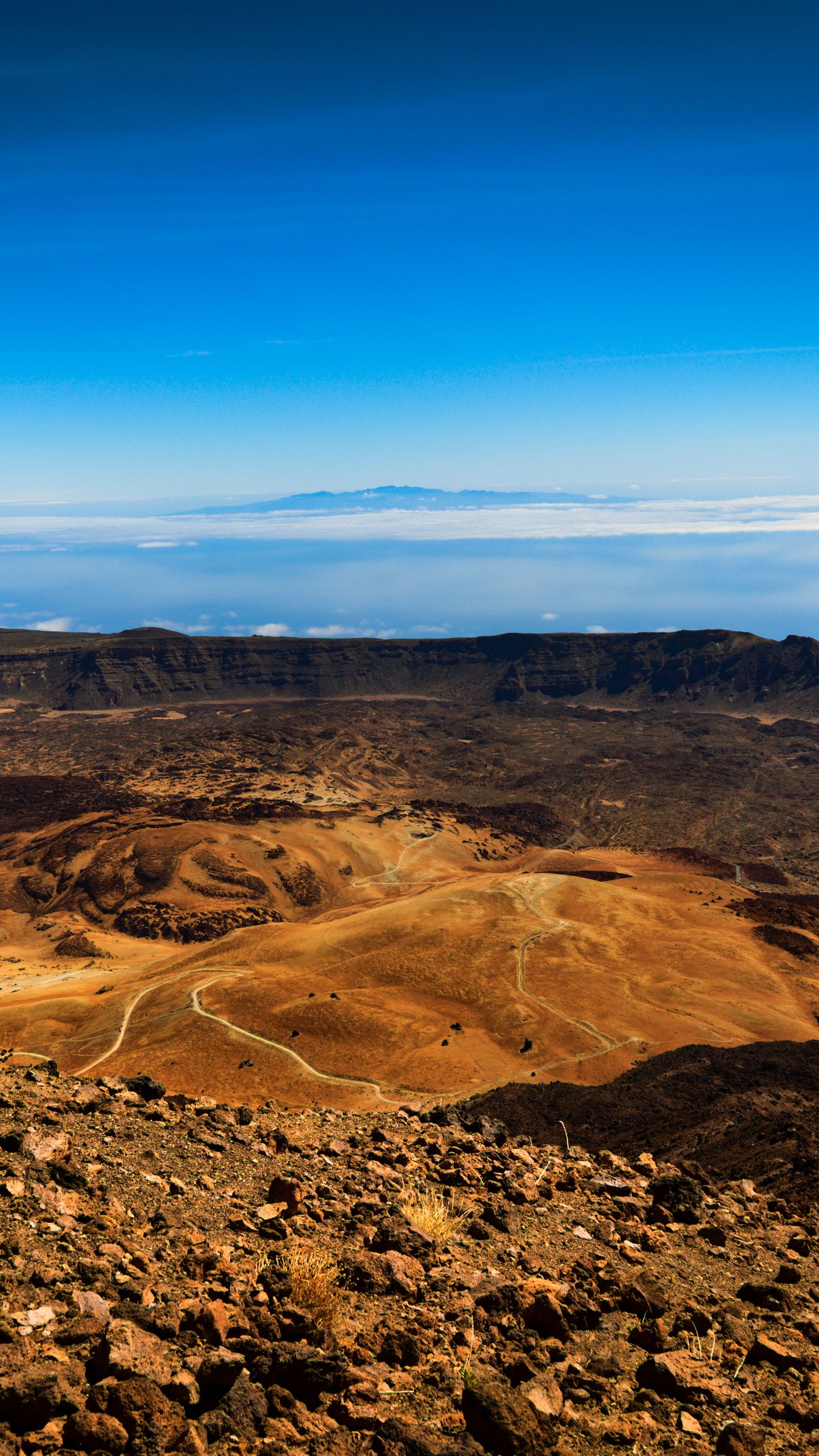 1440x2560 Wallpaper mountains, crater, volcanic, stones, landscape
