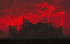Preview wallpaper mountains, dark, art, red, black