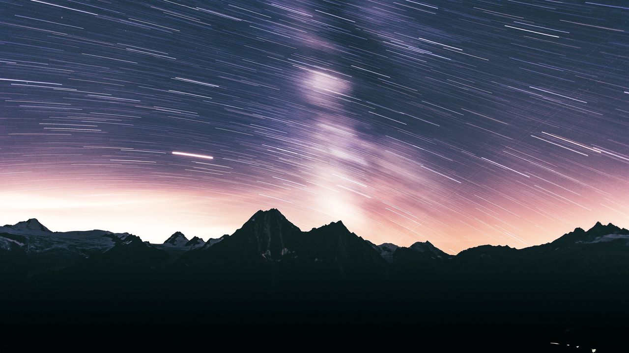 Wallpaper mountains, dark, night, long exposure, starry sky