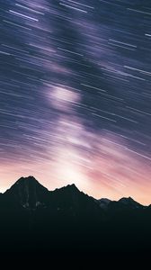 Preview wallpaper mountains, dark, night, long exposure, starry sky