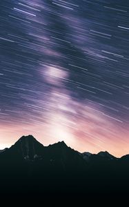 Preview wallpaper mountains, dark, night, long exposure, starry sky