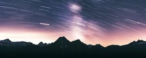 Preview wallpaper mountains, dark, night, long exposure, starry sky