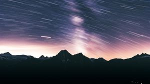 Preview wallpaper mountains, dark, night, long exposure, starry sky