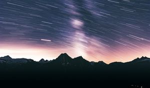 Preview wallpaper mountains, dark, night, long exposure, starry sky