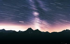 Preview wallpaper mountains, dark, night, long exposure, starry sky