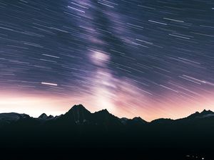 Preview wallpaper mountains, dark, night, long exposure, starry sky