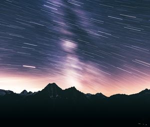 Preview wallpaper mountains, dark, night, long exposure, starry sky