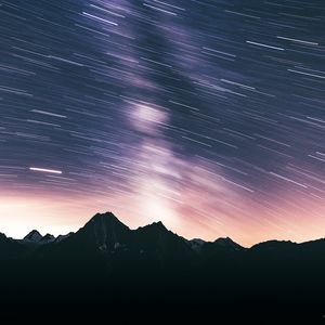 Preview wallpaper mountains, dark, night, long exposure, starry sky