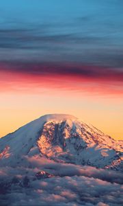 Preview wallpaper mountains, dawn, clouds, top, snow