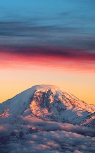 Preview wallpaper mountains, dawn, clouds, top, snow