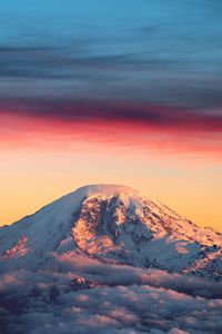 Preview wallpaper mountains, dawn, clouds, top, snow