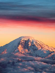 Preview wallpaper mountains, dawn, clouds, top, snow