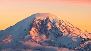 Preview wallpaper mountains, dawn, clouds, top, snow