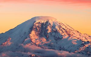 Preview wallpaper mountains, dawn, clouds, top, snow