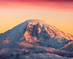 Preview wallpaper mountains, dawn, clouds, top, snow