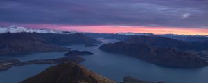 Preview wallpaper mountains, dawn, lake, aerial view, new zealand