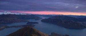 Preview wallpaper mountains, dawn, lake, aerial view, new zealand