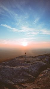 Preview wallpaper mountains, dawn, silhouette, fog, peak, loneliness