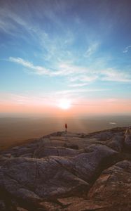 Preview wallpaper mountains, dawn, silhouette, fog, peak, loneliness